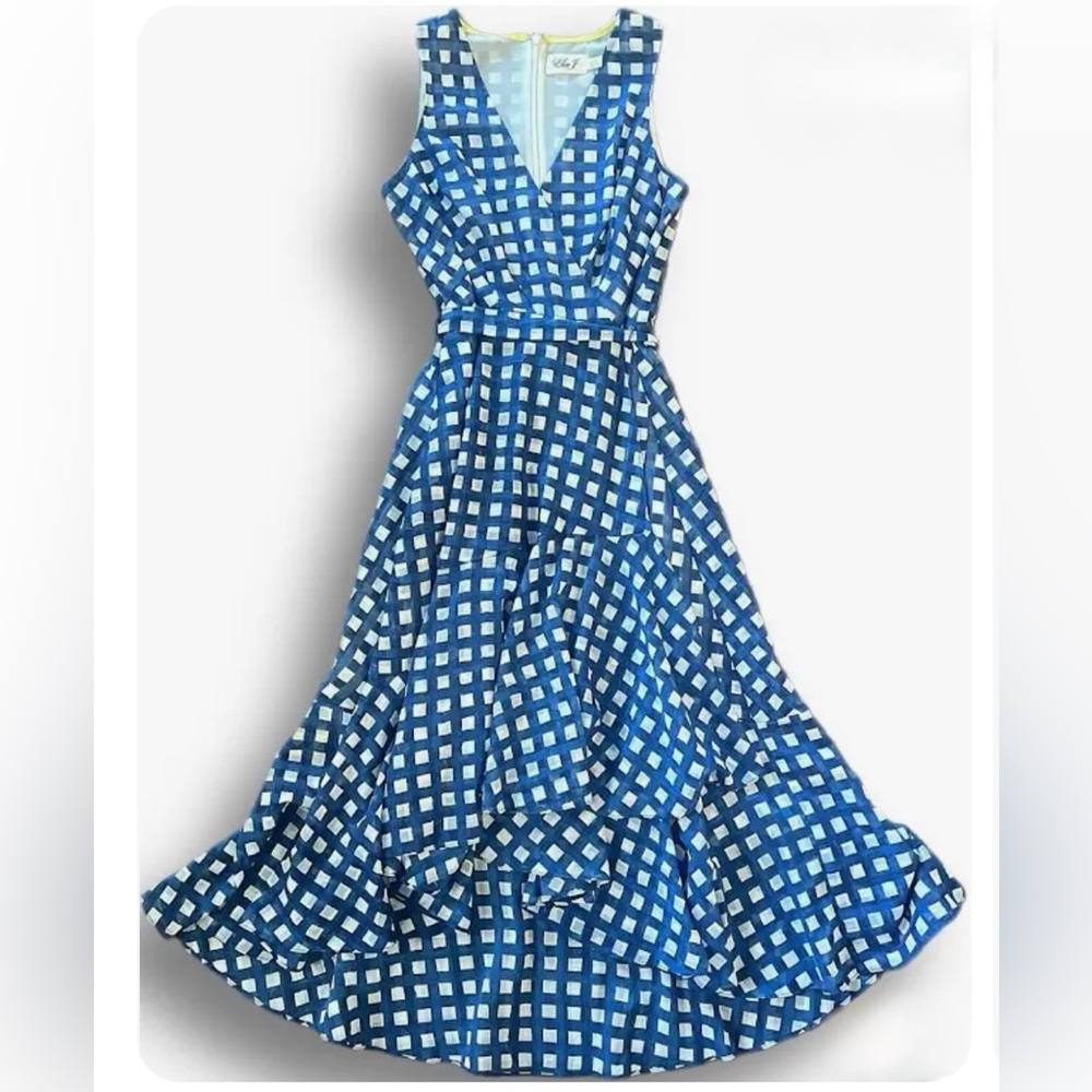 Sleeveless Blue Checked Midi Dress